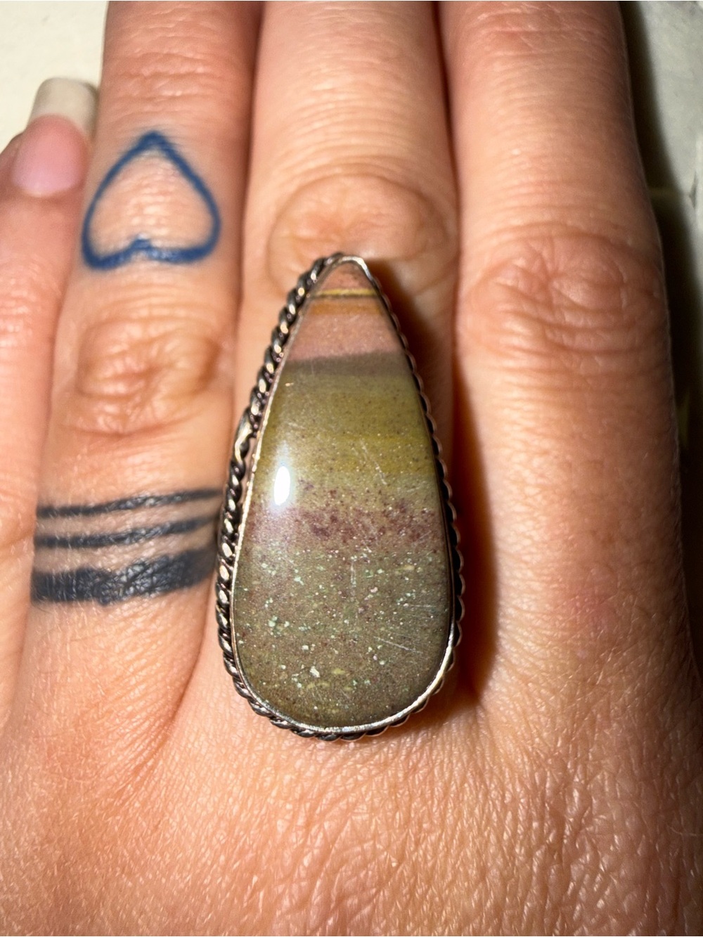 Teardrop Multicolor Jasper Statement Ring 925- Natural Earth Tones
